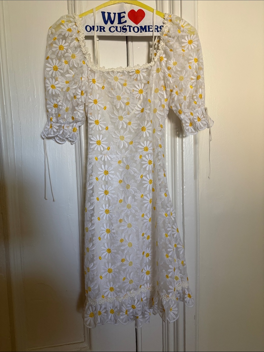 For love and lemons White Daisy Embroidered Puff Sleeve Dress